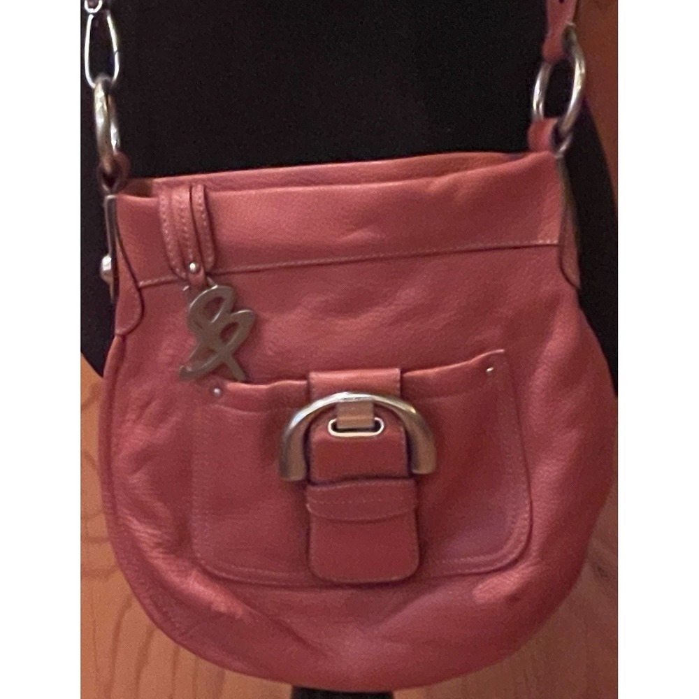 B Makowsky Orange Leather Crossbody Shoulder Bag Leopard Lining‎ Charm Zip
